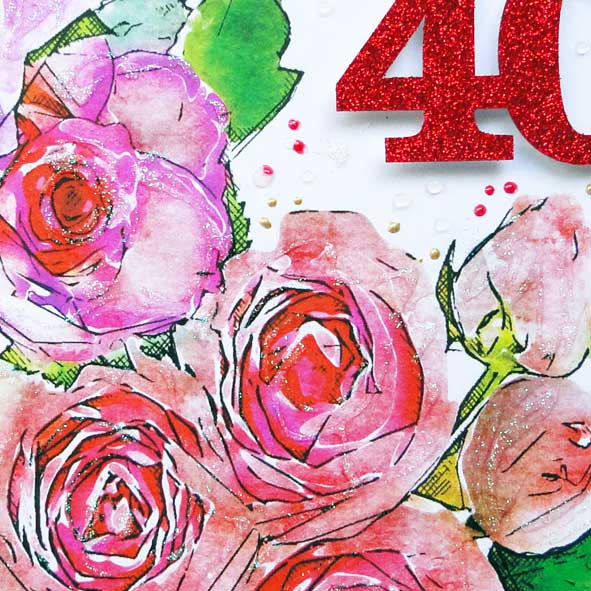 40th Greeting Card: Pink Roses Birthday or Anniversary - Image 2