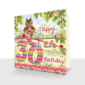 Knitting 30th Birthday Card Hand Finished: Oakley Owl Knitting