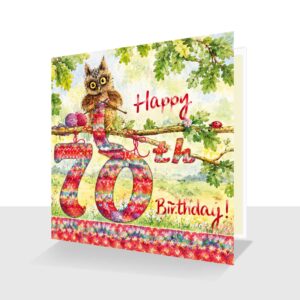 Knitting 70th Birthday Card Hand Finished : Oakley Owl Knitting