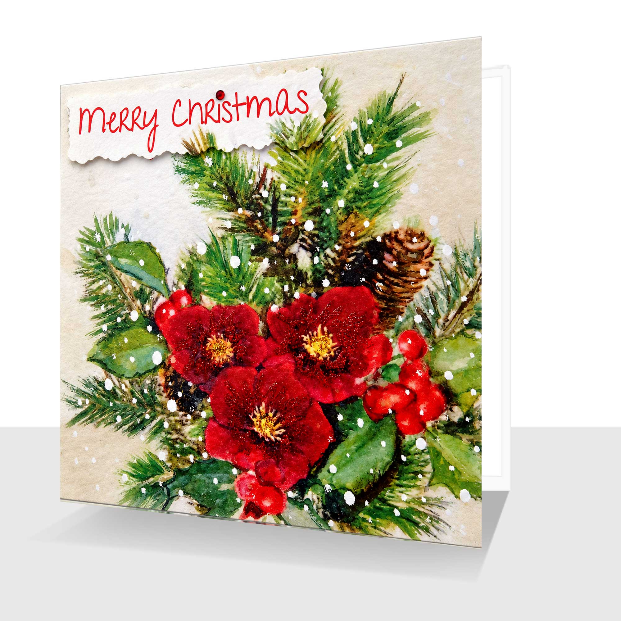 Merry Christmas Card Hellebores and Holly Personalised Option