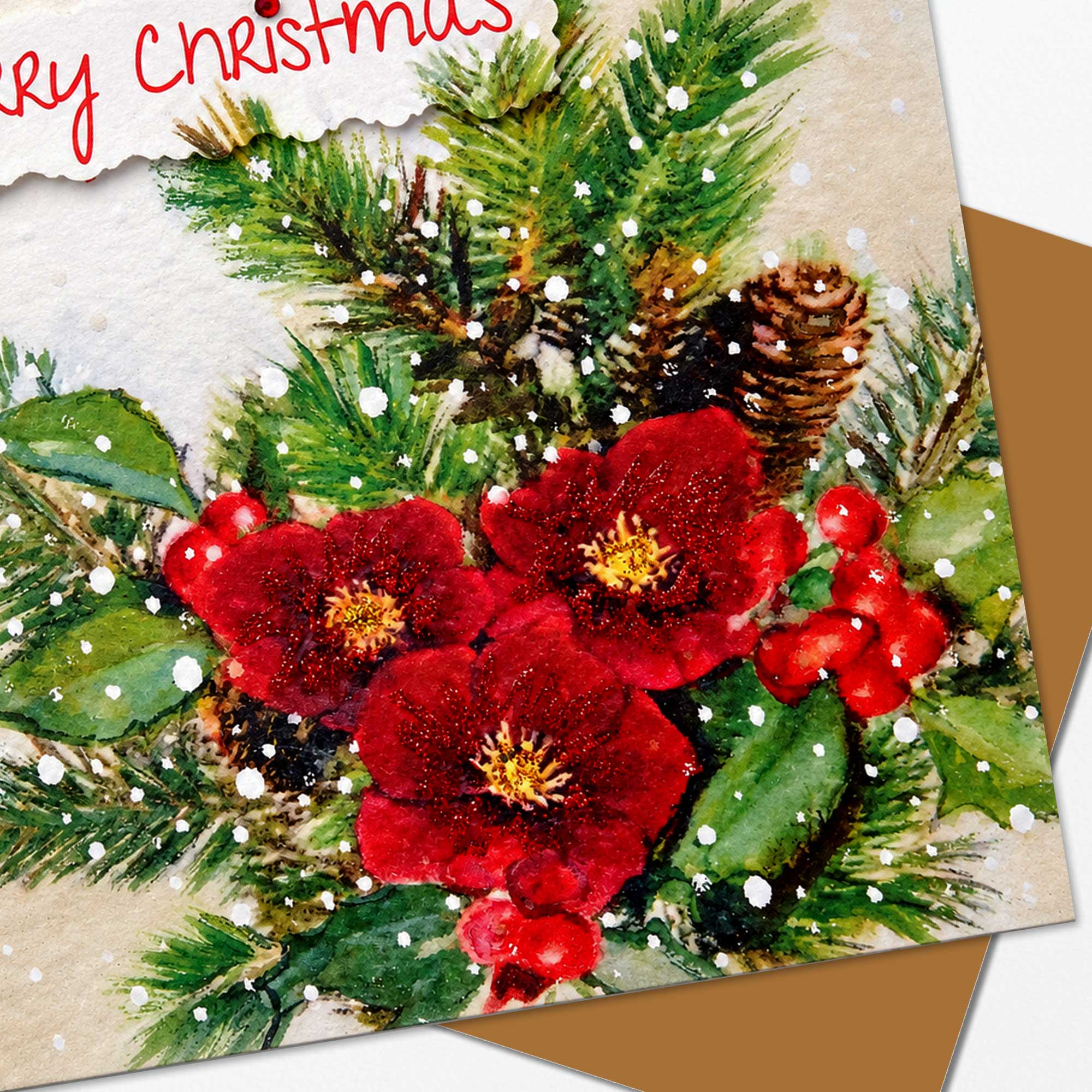 Merry Christmas Card Hellebores and Holly Personalised Option