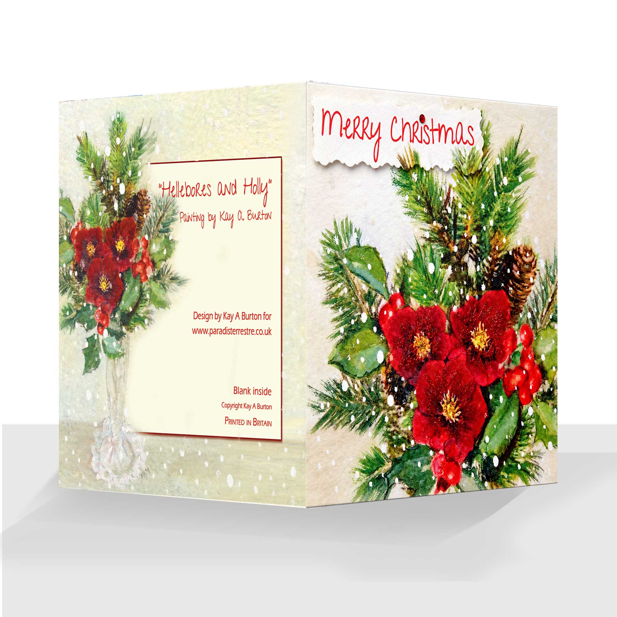 Merry Christmas Card Hellebores and Holly Personalised Option