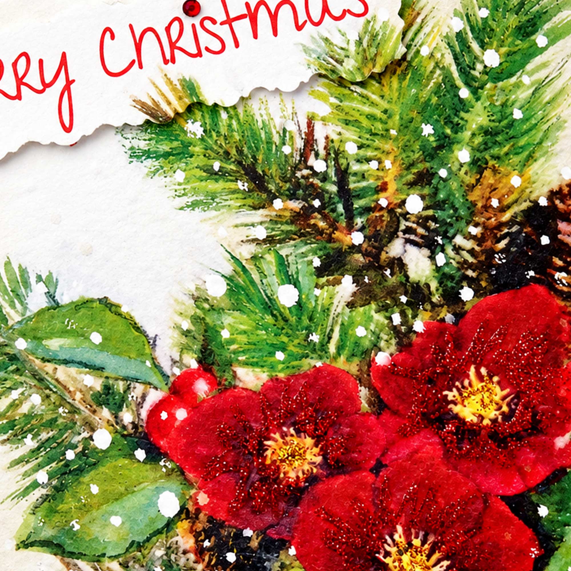 Merry Christmas Card Hellebores and Holly Personalised Option