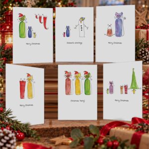 Curly Cats Christmas Card Collection 6 Pack