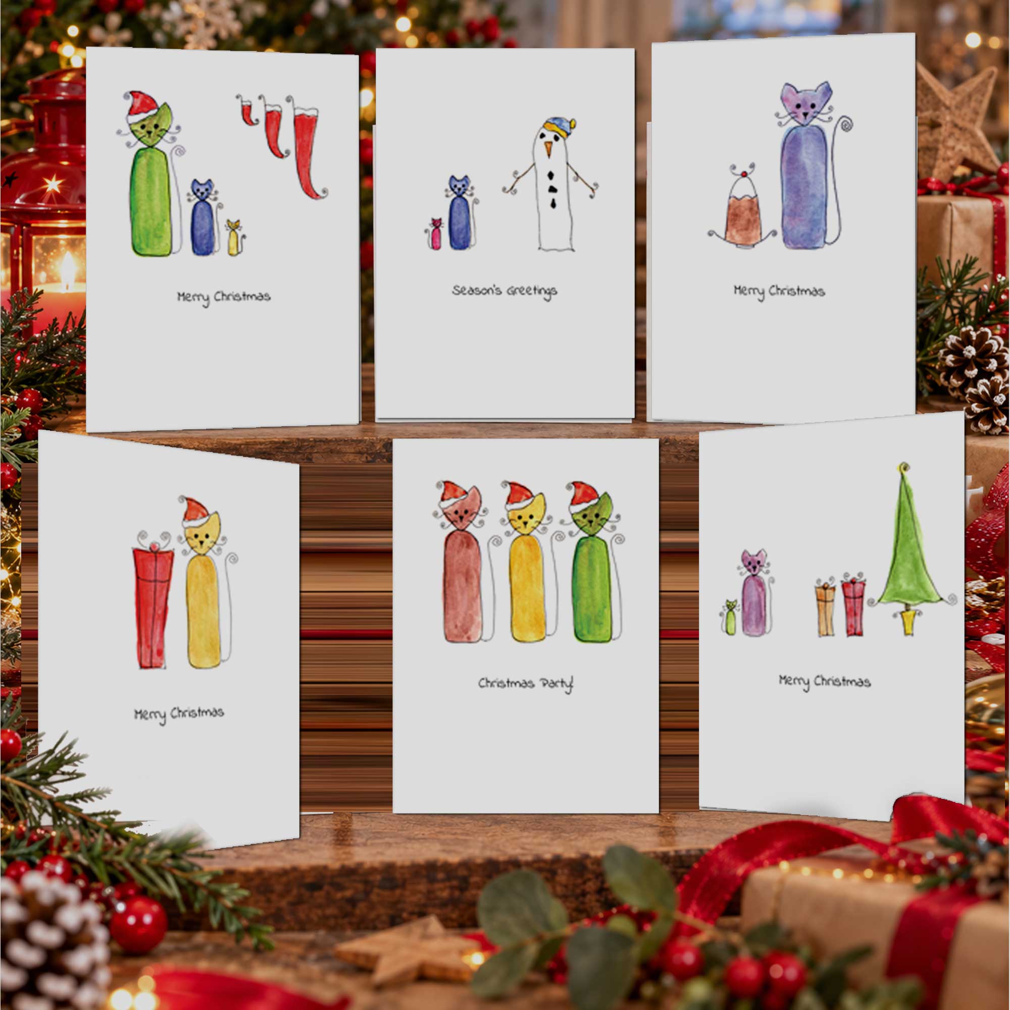 Curly Cats Christmas Card Collection 6 Pack