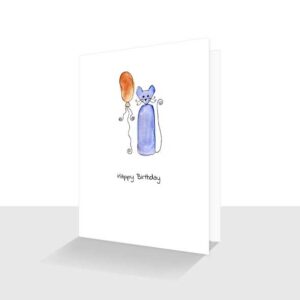 Happy Birthday Cat Card: Curly Cat Birthday Balloon