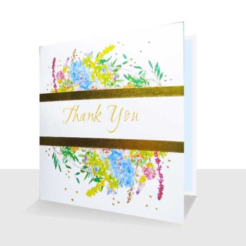 Thank You Card:Wild flowers : Gold Foil : Handmade - Paradis Terrestre