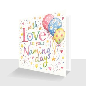 Colourful Naming Day Card - With Love on your Naming Day Card - Fun Modern