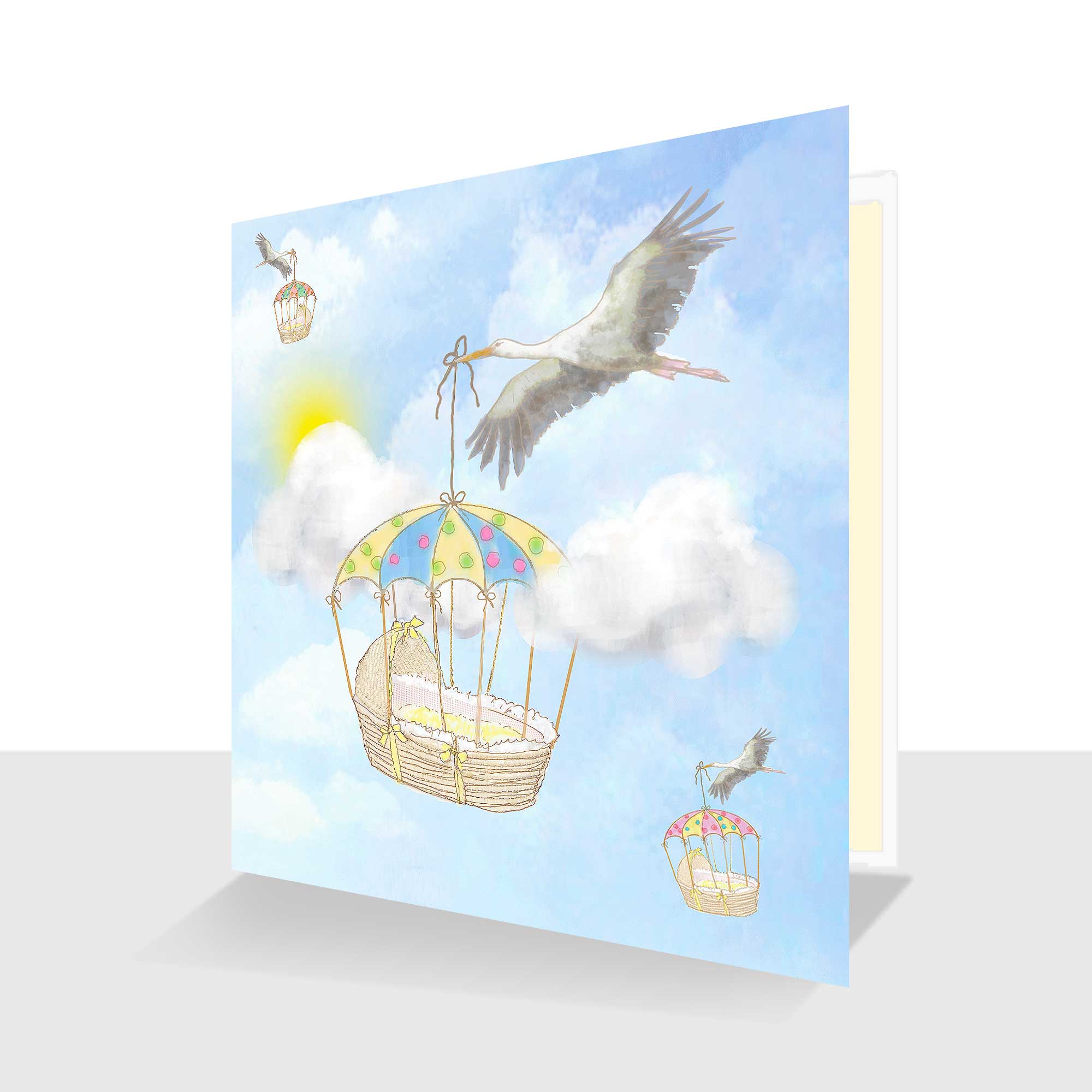 New Baby Card -New Baby Boy Or New Baby Girl : Blank Inside : Stork
