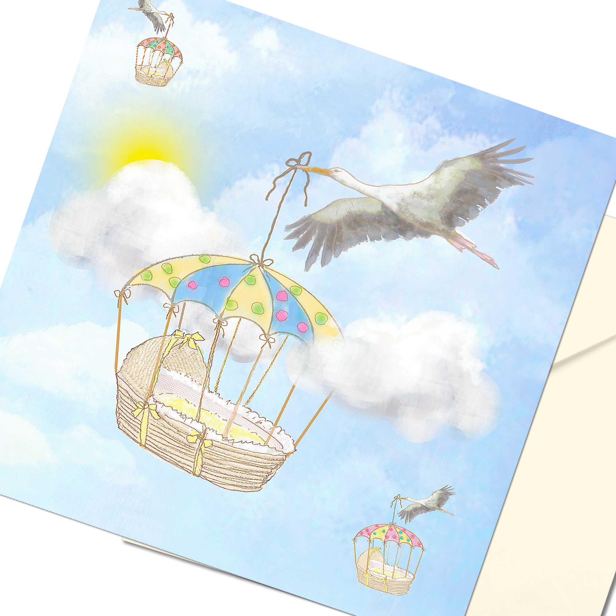 New Baby Card -New Baby Boy Or New Baby Girl : Blank Inside : Stork