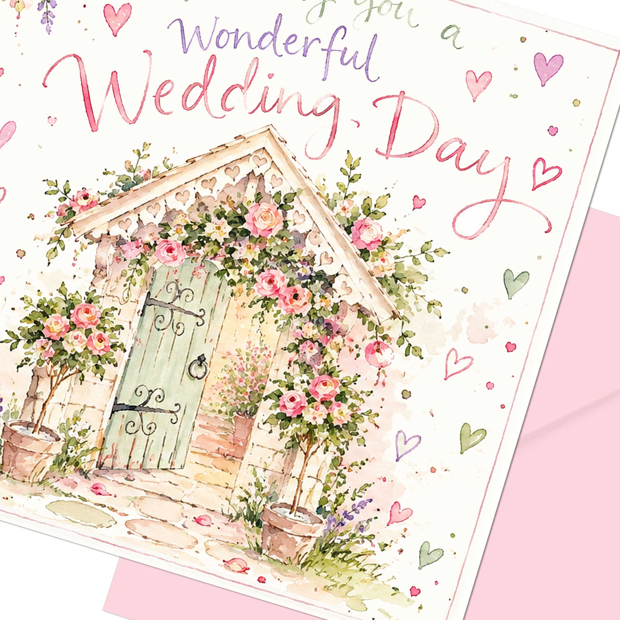 Wonderful Wedding Day Card Pink Floral