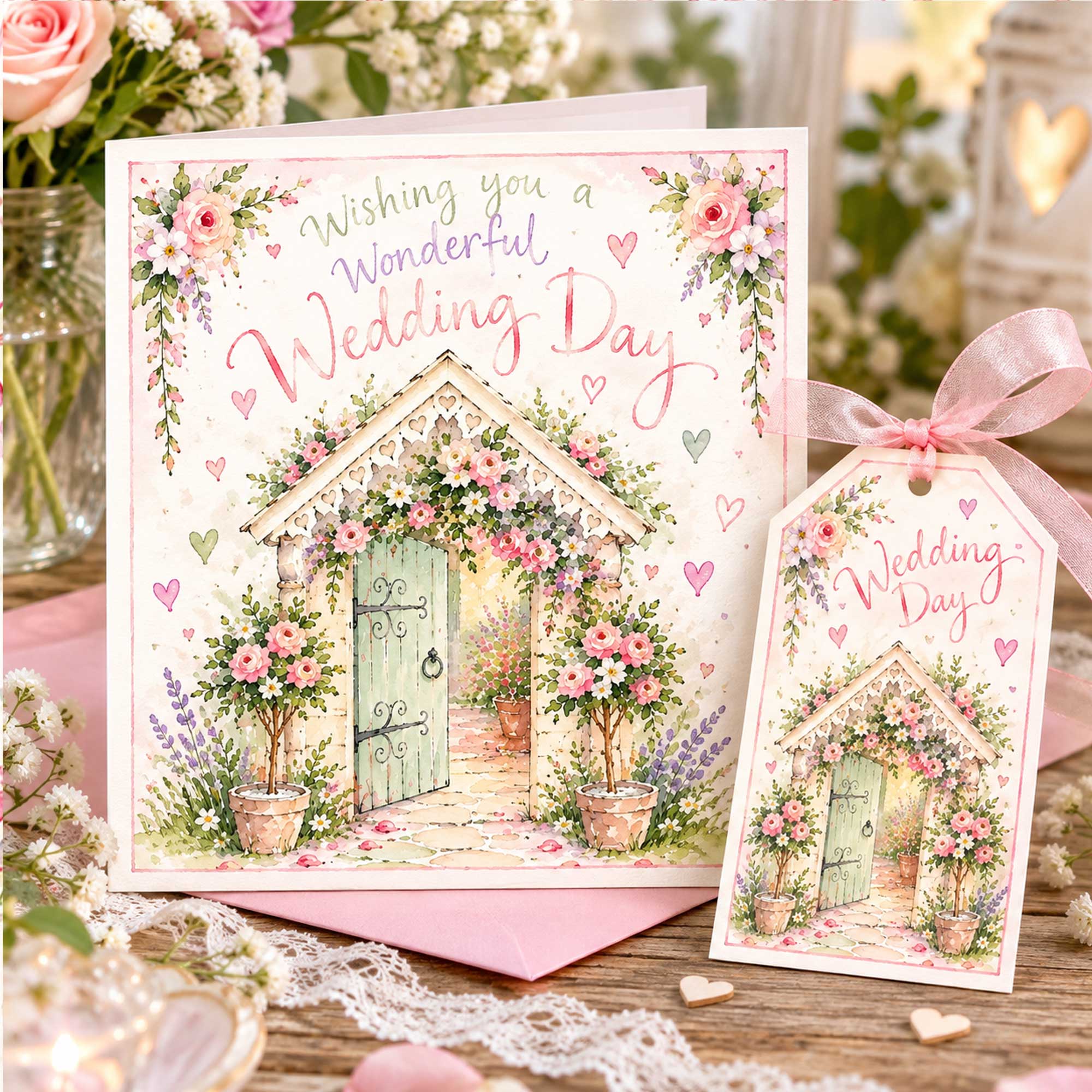 Wonderful Wedding Day Card Pink Floral