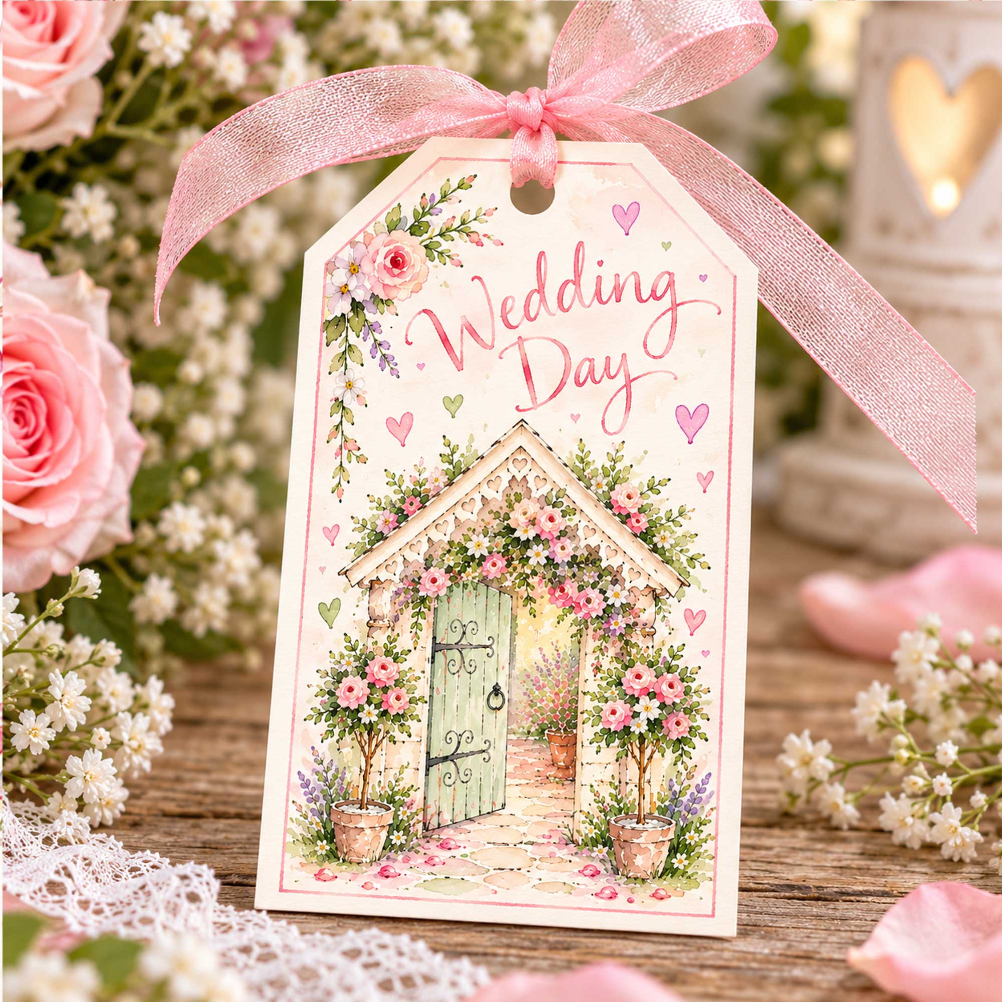 Wonderful Wedding Day Card Pink Floral