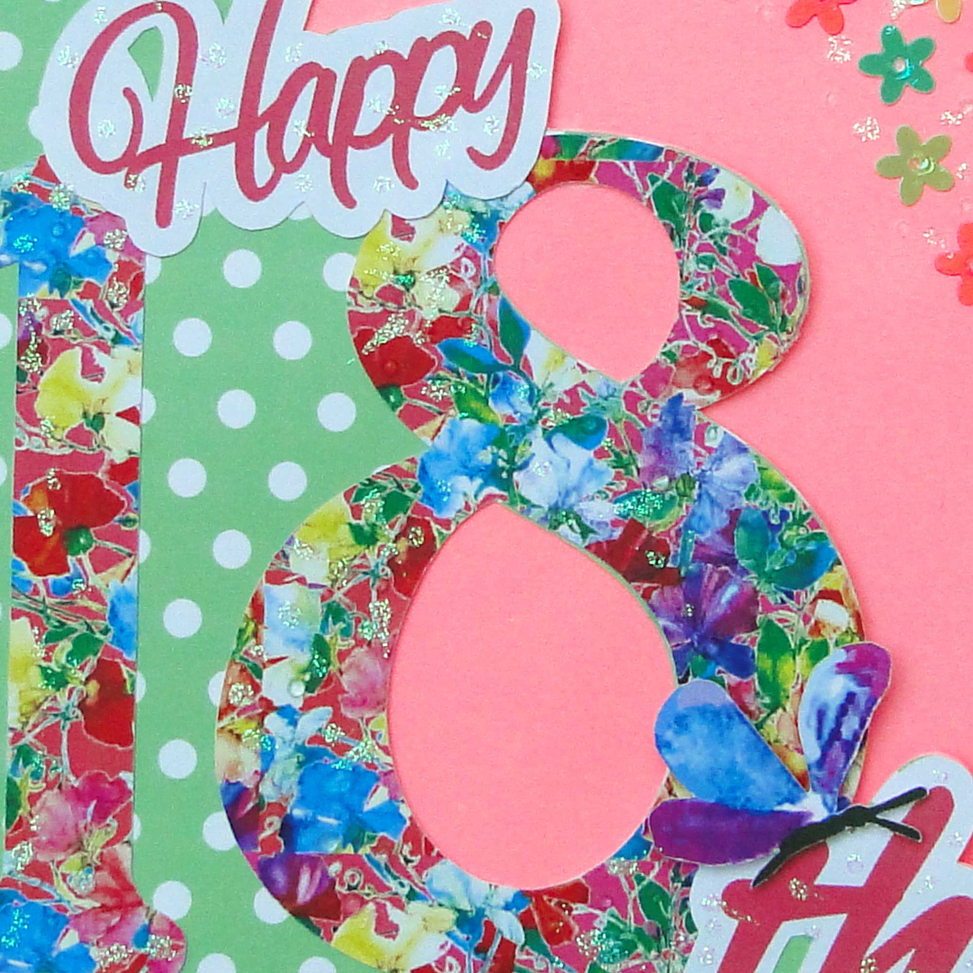 18th Birthday Card : Handmade Blank Inside Green and Pink - Image 3