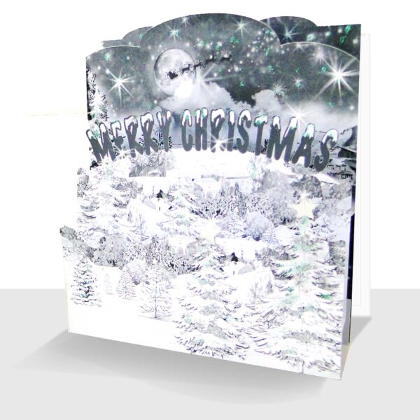 Pop up Christmas Card Snow Scene - 3d Sparkle Luxury Handmade