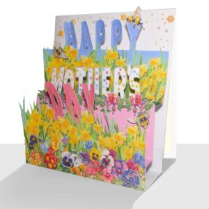 Luxury 3d Mother's Day Card - Spring Flowers - Mothering Sunday A luxury pop up Mother's Day Card, hand embellished with lots of spring flowers, sparkle, flower sequins and bees