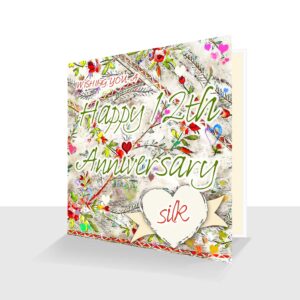 12th Wedding Anniversary Card: Silk Wedding Anniversary : Watercolour Design