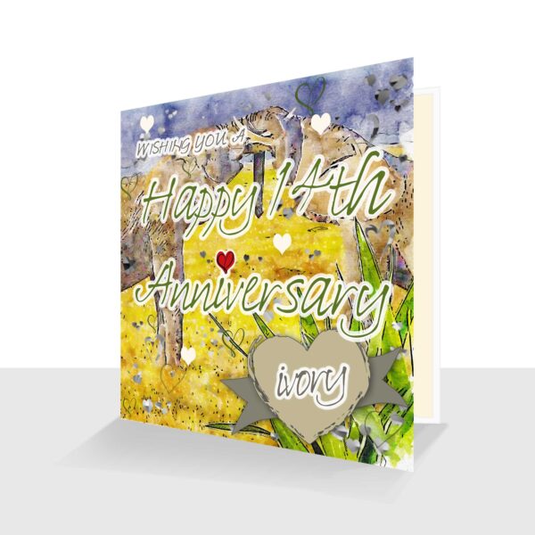 14th Wedding Anniversary Card: Ivory Wedding Anniversary : Watercolour Design