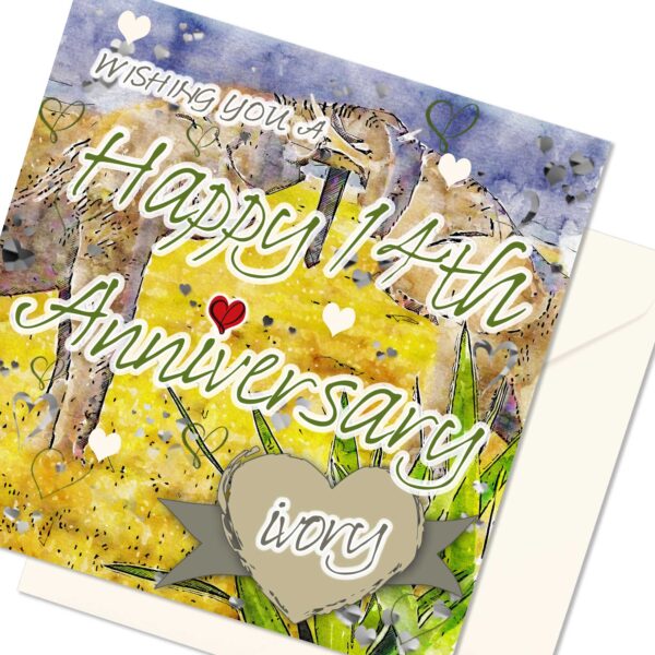 14th Wedding Anniversary Card: Ivory Wedding Anniversary : Watercolour Design - Image 2