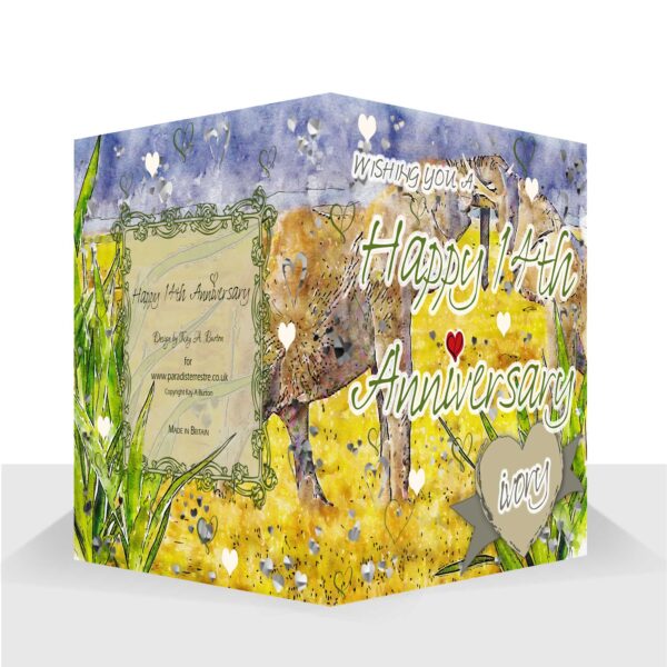 14th Wedding Anniversary Card: Ivory Wedding Anniversary : Watercolour Design - Image 3