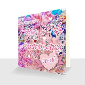 35th Wedding Anniversary Card : Coral Wedding Anniversary Card : Watercolour Design