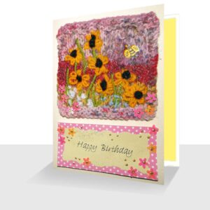 Mixed Media Birthday Card 5 x 7 Yellow Sunflowers