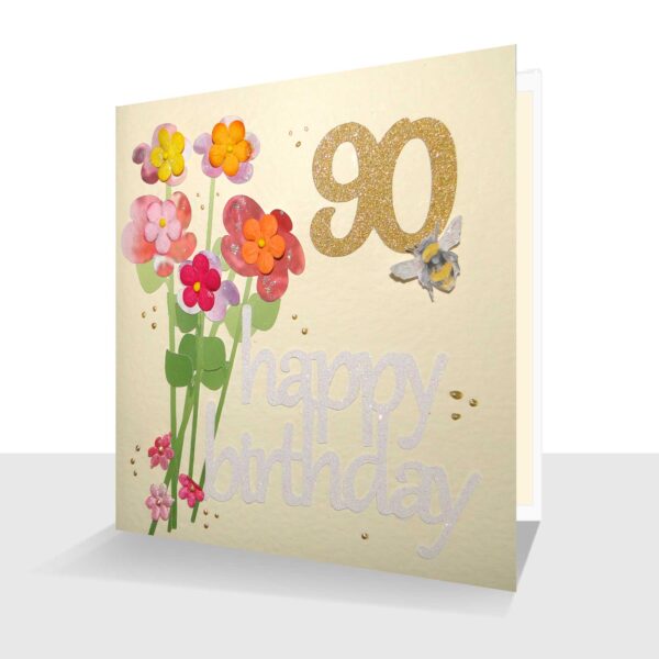 Pretty 90th Birthday Card : Bunch of Flowers