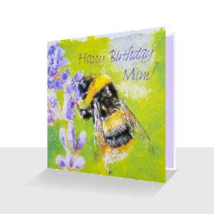 Happy Birthday Mum Card Bee on Lavender watercolour