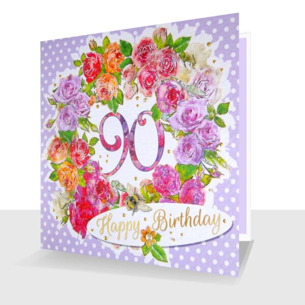 90th Birthday Card : Colourful Roses