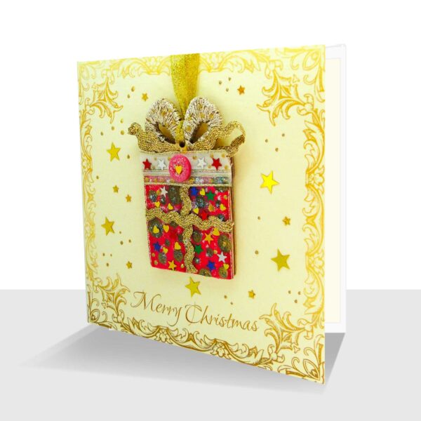 Luxury Handmade Christmas Card with Detachable Present Ornament