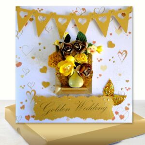 Luxury Golden Wedding Card : 3D Boxed 50th Wedding Anniversary Card A luxurious 3-Dimensional floral boxed 50th Anniversary card