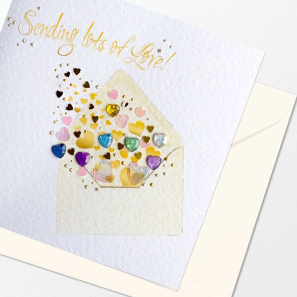 Envelope of Hearts Card : Sending Lots of Love Card : Hand Embellished Heart Card : Gold Hearts Inner