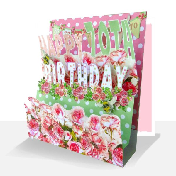 3D 70th Birthday Card - Luxury Pink Roses Pop Up Handmade