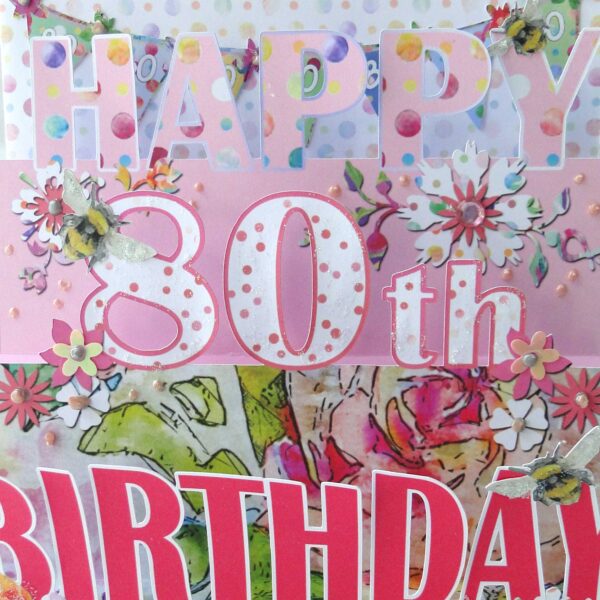 80th Birthday Card 3D- Luxury Pink Pop Up Handmade