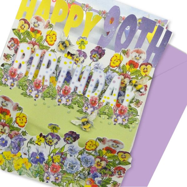 3D 90th Birthday Card – Pansies