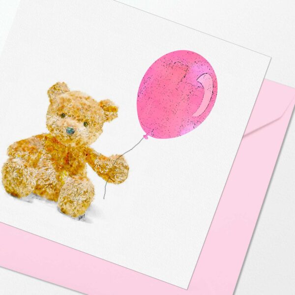 Teddy Pink Balloon Card