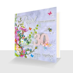 30th Wedding Anniversary Card : Pearl Wedding Anniversary : Flowers and Butterflies