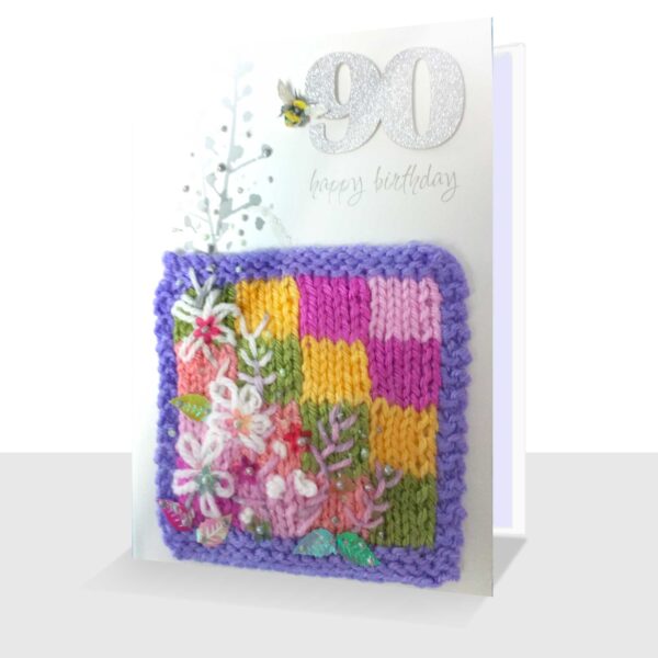 Mixed Media 90th Birthday Card 5 x 7 Abstract Flowers
