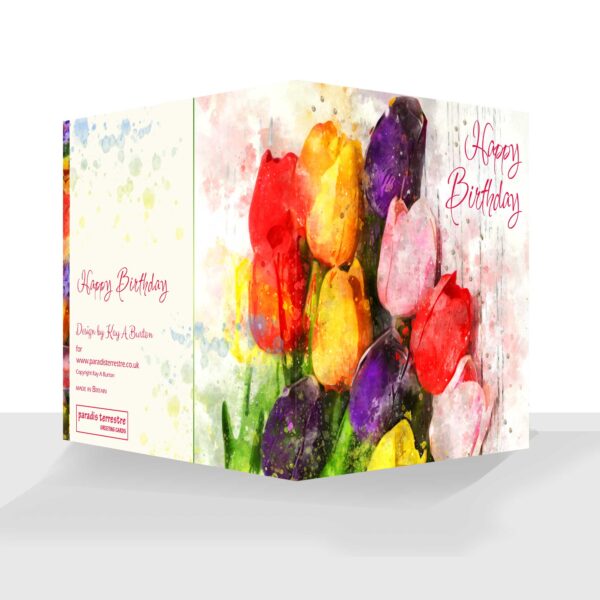Colourful Tulips Birthday Card - Luxury finish