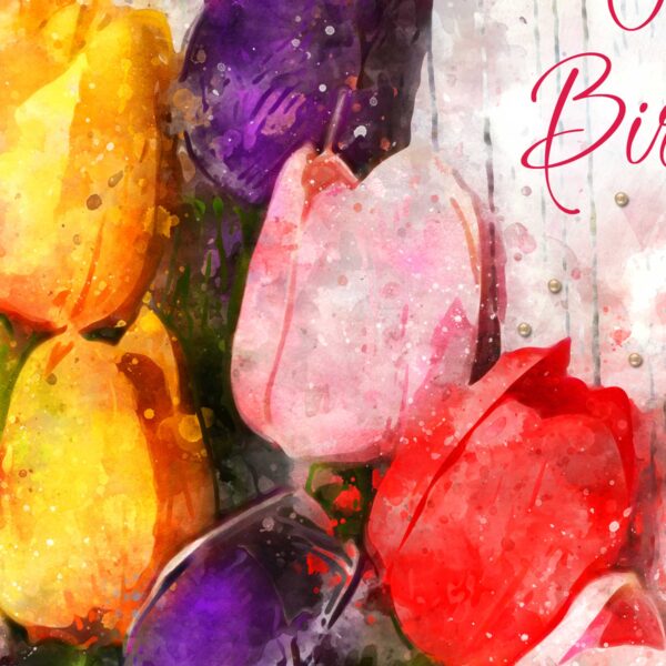 Colourful Tulips Birthday Card - Luxury finish