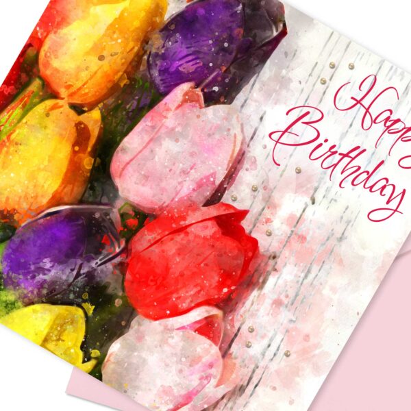 Colourful Tulips Birthday Card - Luxury finish