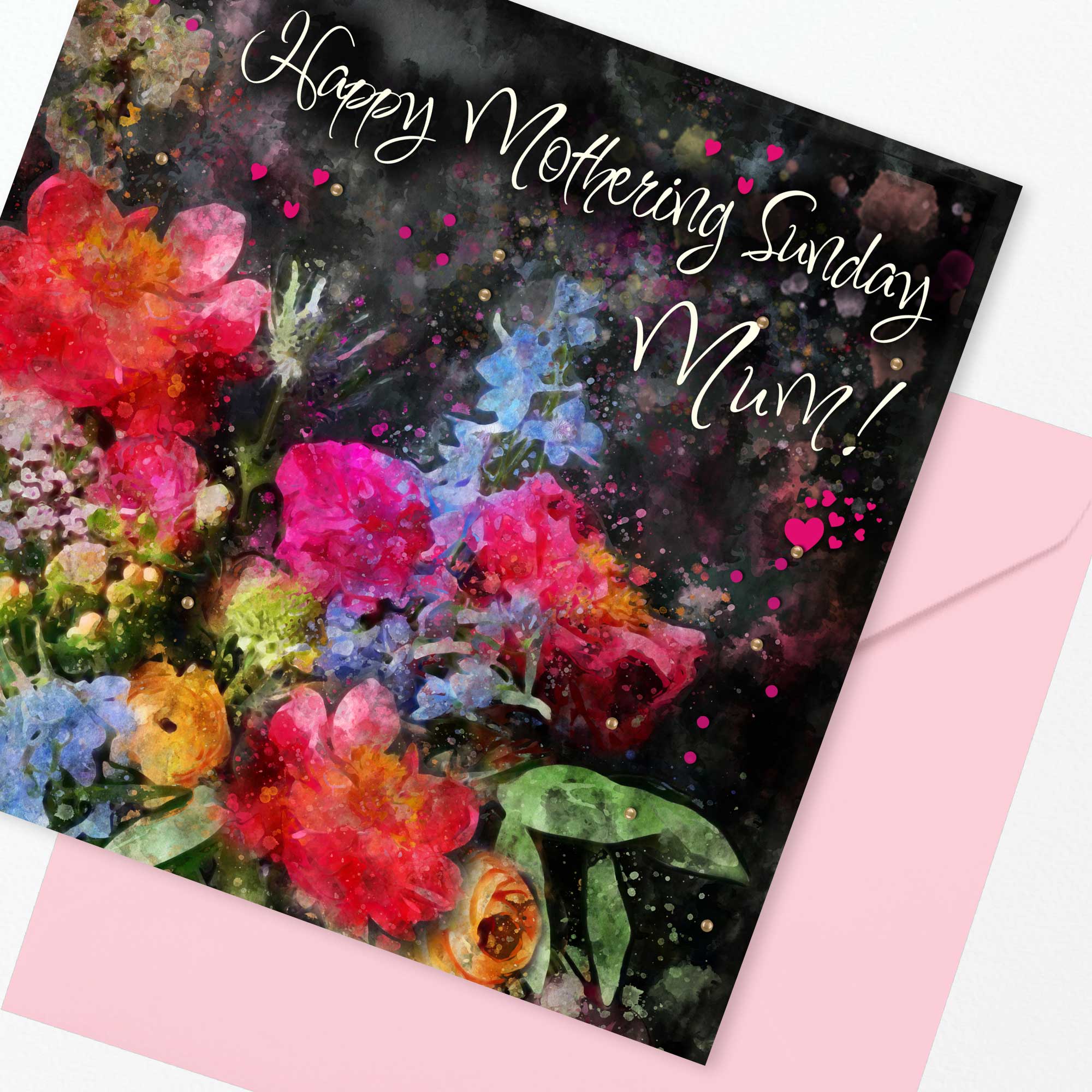 Happy Mothering Sunday Mum Card Dark Florals Embellished