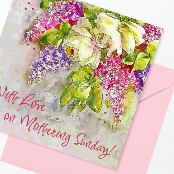 With Love Mothering Sunday Card Roses and Lilac