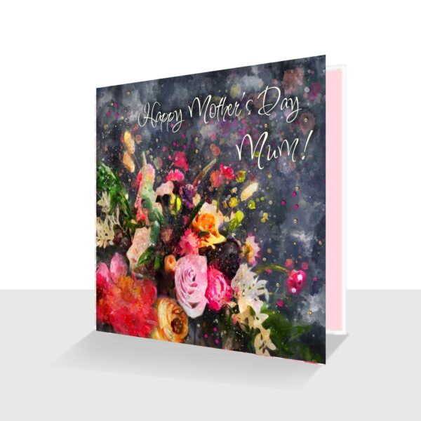 Happy Mothers Day Mum Card Dark Florals Embellished