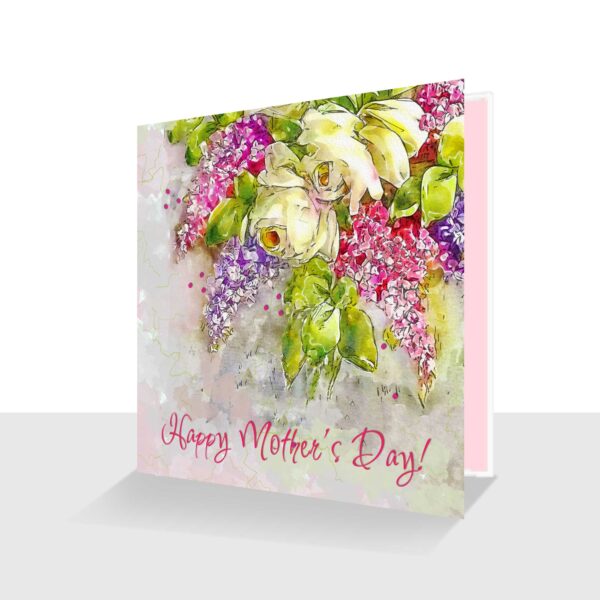 Happy Mothers Day Card Pink Roses and Lilac