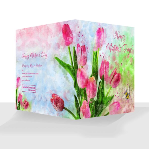 Happy Mothers Day Card Pink Tulips with Bee