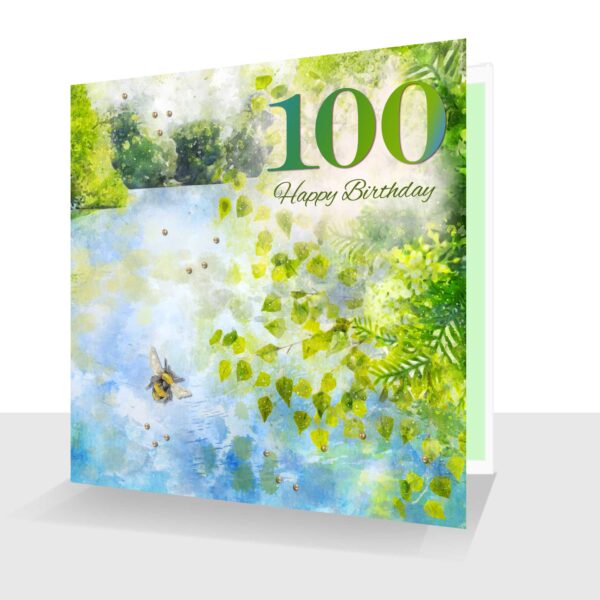 100th Birthday Male Card : Happy 100th Birthday Card : Lake and Trees