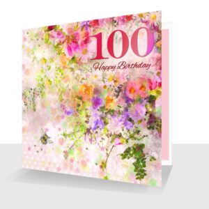 100th Birthday Female Card : Happy 100th Birthday Card : Pink Florals