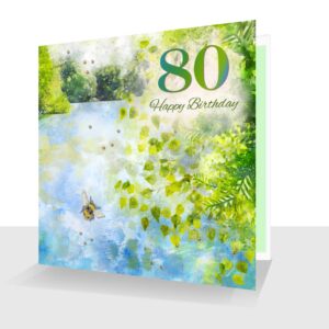 80th Birthday Male Card : Happy 80th Birthday Card : Lake and Trees