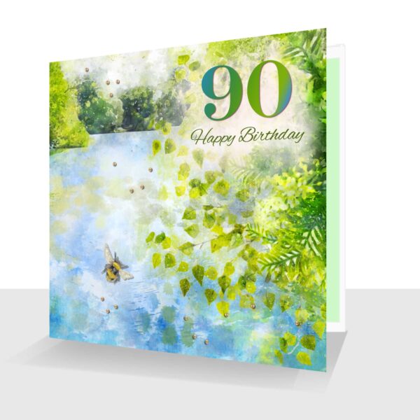 90th Birthday Male Card : Happy 90th Birthday Card : Lake and Trees